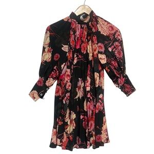 Christina Rohde 8 Black Floral High-Neck Pleated Girls Dress Size 8